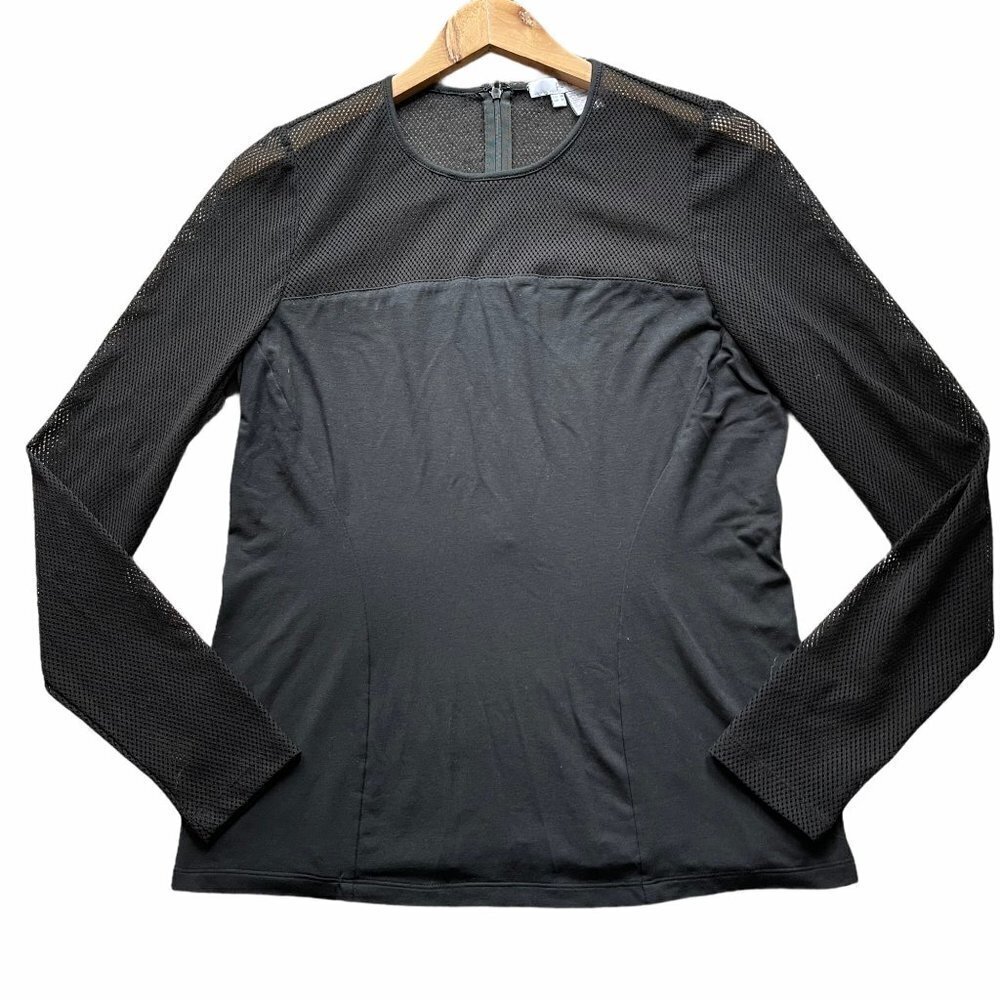 Per Se Black Mesh Long Sleeve Top Size Medium